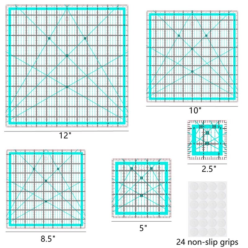 ZICALSO Quilting Rulers(2.5"X2.5", 5"X5", 8.5"X8.5", 10"X10",12"X12"),5 Square Ruler Quilting Templates,Quilting Ruler Acrylic Rulers - Image 5